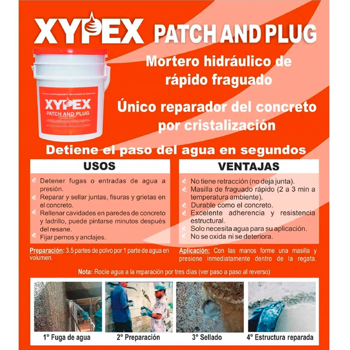 GENERICO - XYPEX PATCH'N PLUG - Mortero sello hidráulico, Sac 20Kg