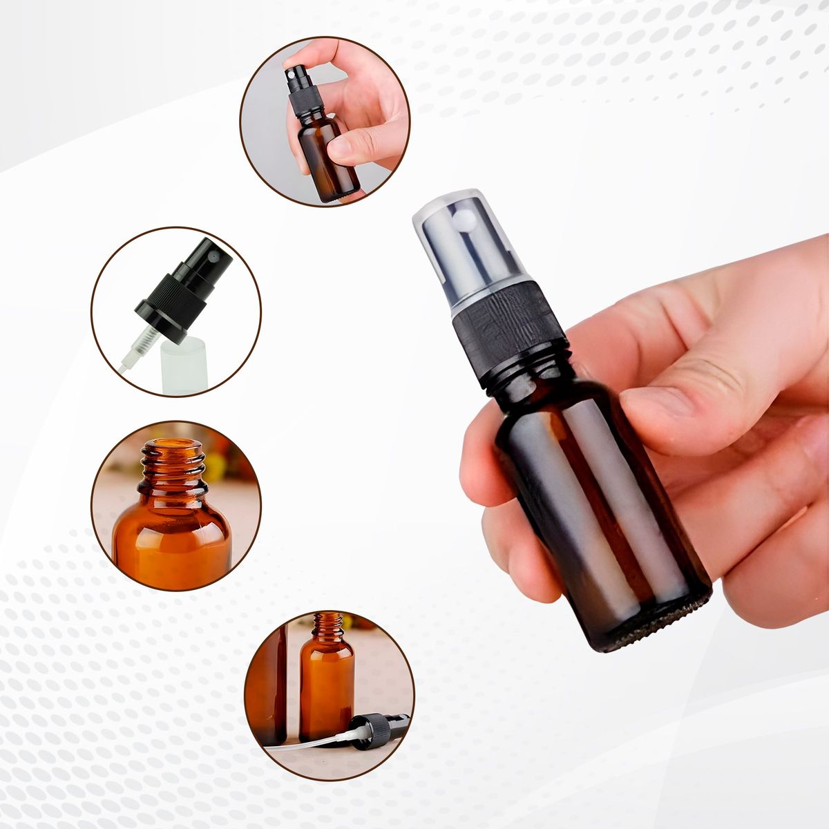 GENERICO - Set 24 Frasco Vidrio Ámbar Válvula Spray Esencia 50ml