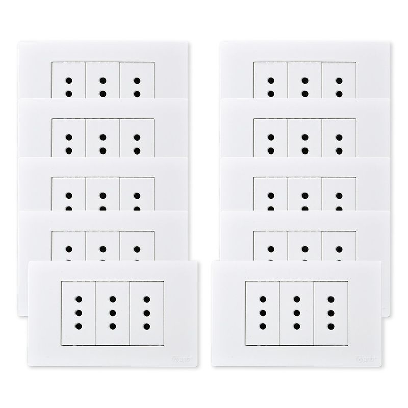 WANT - Pack 10 Tomacorriente Triple Metálico 10A - Blanco