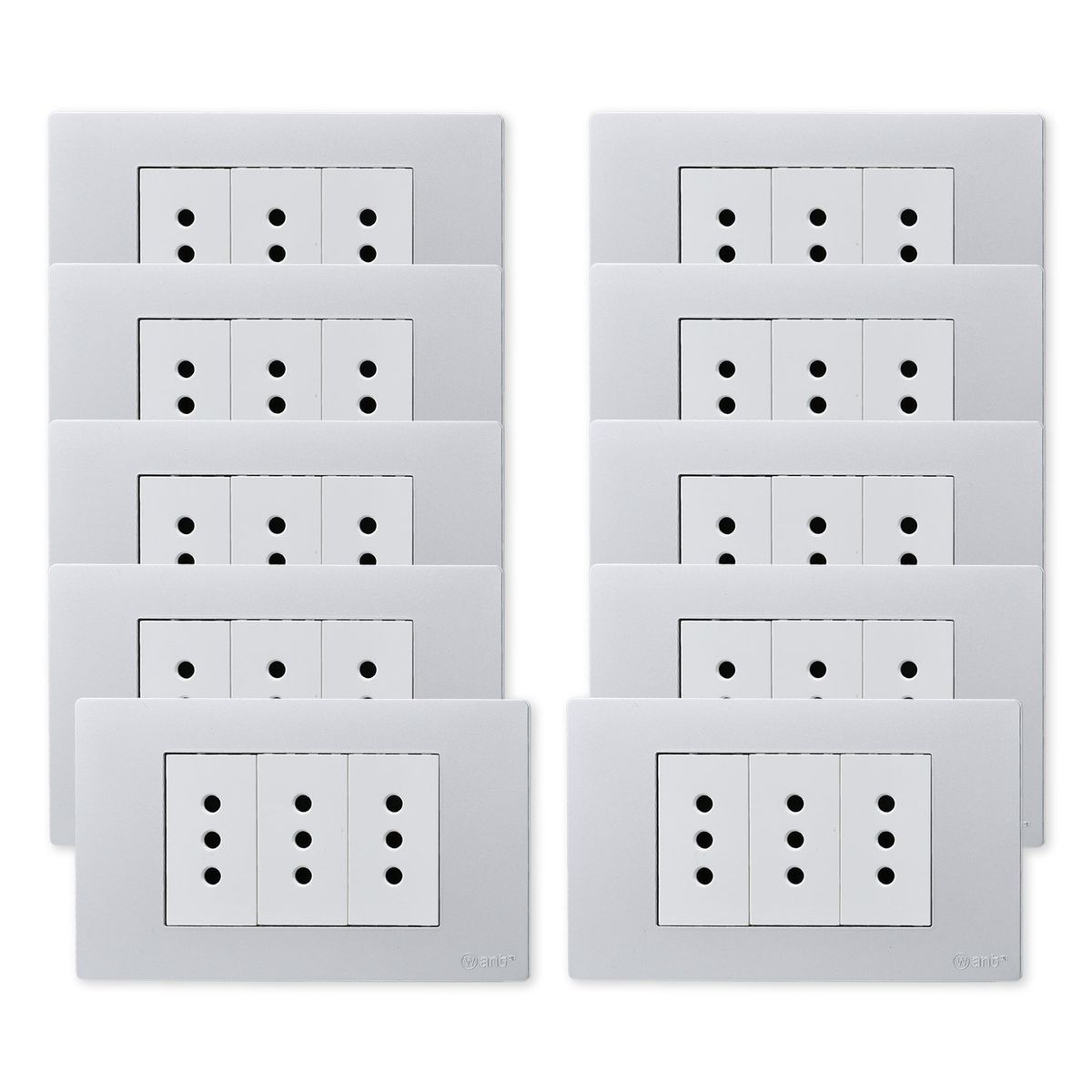 WANT - Pack 10 Tomacorriente Triple Metálico 10A - Gris Blanco