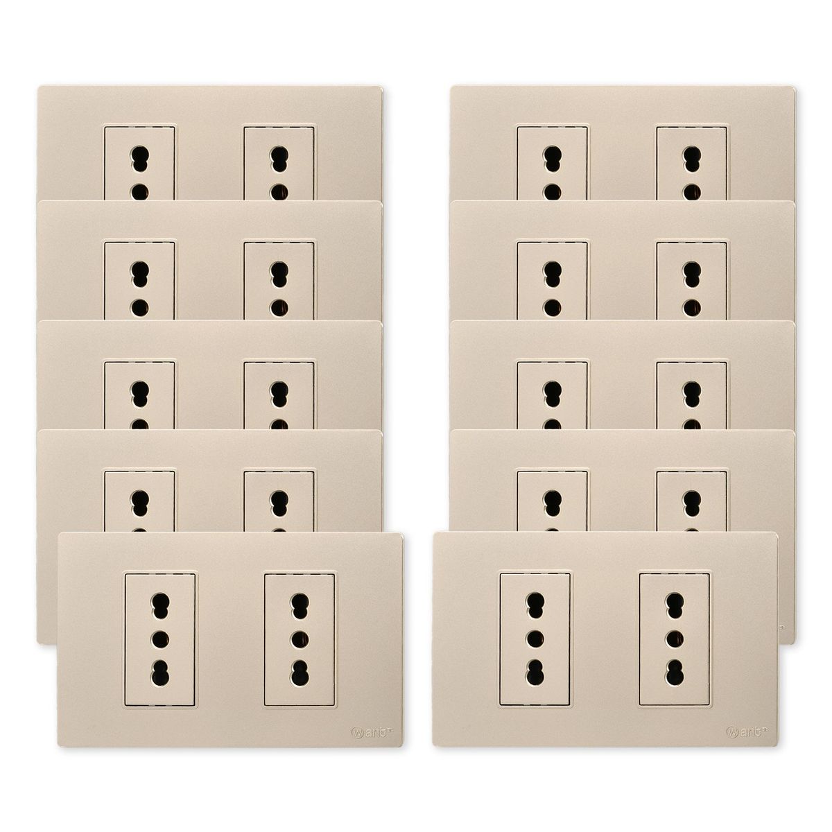 WANT - Pack 10 Tomacorriente Doble Metálico 16A - Dorado