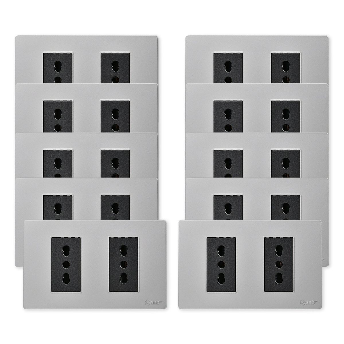 WANT - Pack 10 Tomacorriente Doble Metálico 16A - Gris Negro