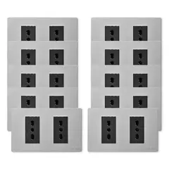 WANT - Pack 10 Tomacorriente Doble Metálico 16A - Gris Negro