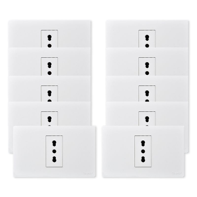 WANT - Pack 10 Tomacorriente Simple Metálico 16A - Blanco