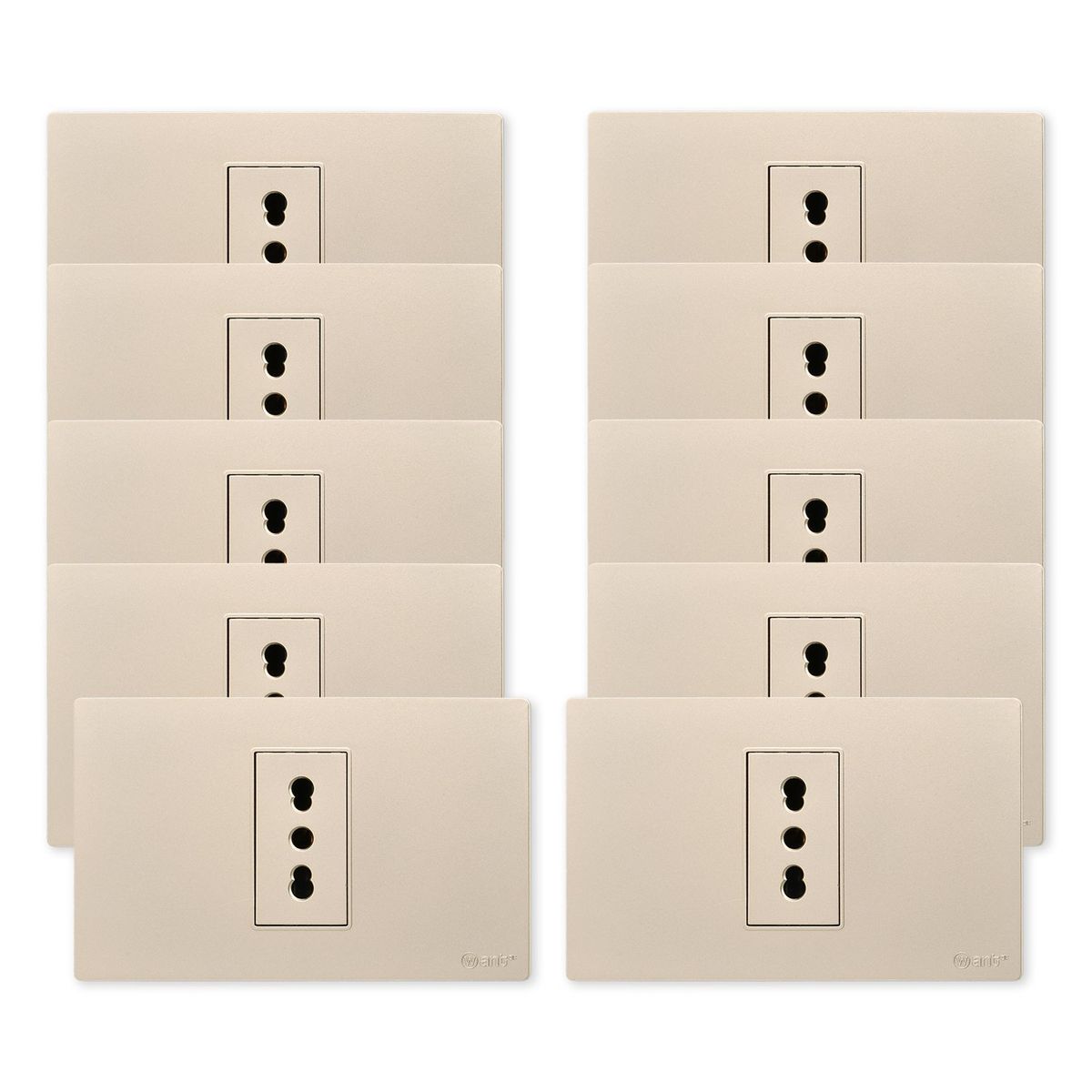 WANT - Pack 10 Tomacorriente Simple Metálico 16A - Dorado