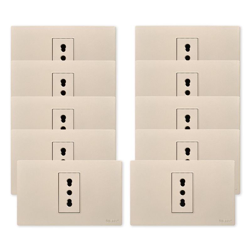 WANT - Pack 10 Tomacorriente Simple Metálico 16A - Dorado