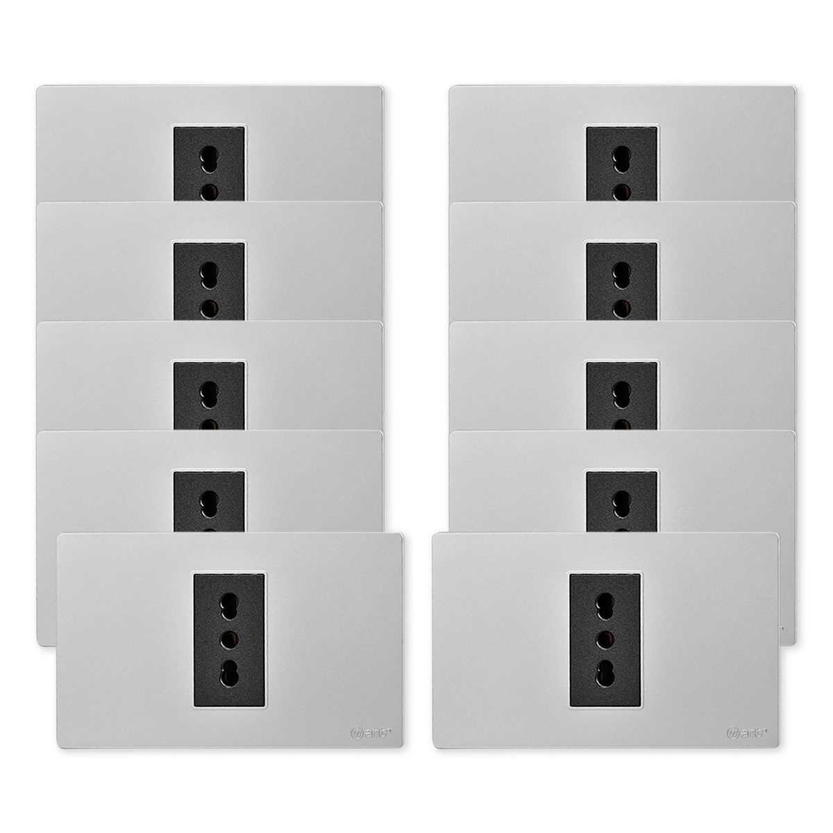 WANT - Pack 10 Tomacorriente Simple Metálico 16A - Gris Negro