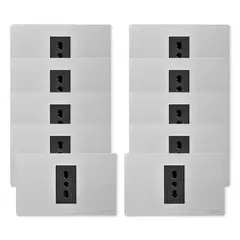 WANT - Pack 10 Tomacorriente Simple Metálico 16A - Gris Negro