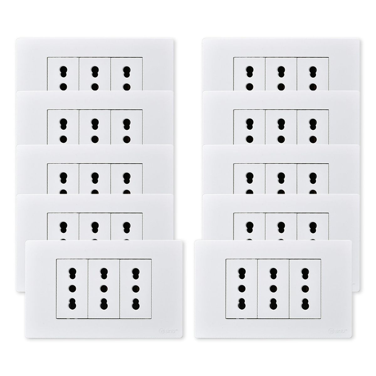 WANT - Pack 10 Tomacorriente Triple Metálico 16A - Blanco
