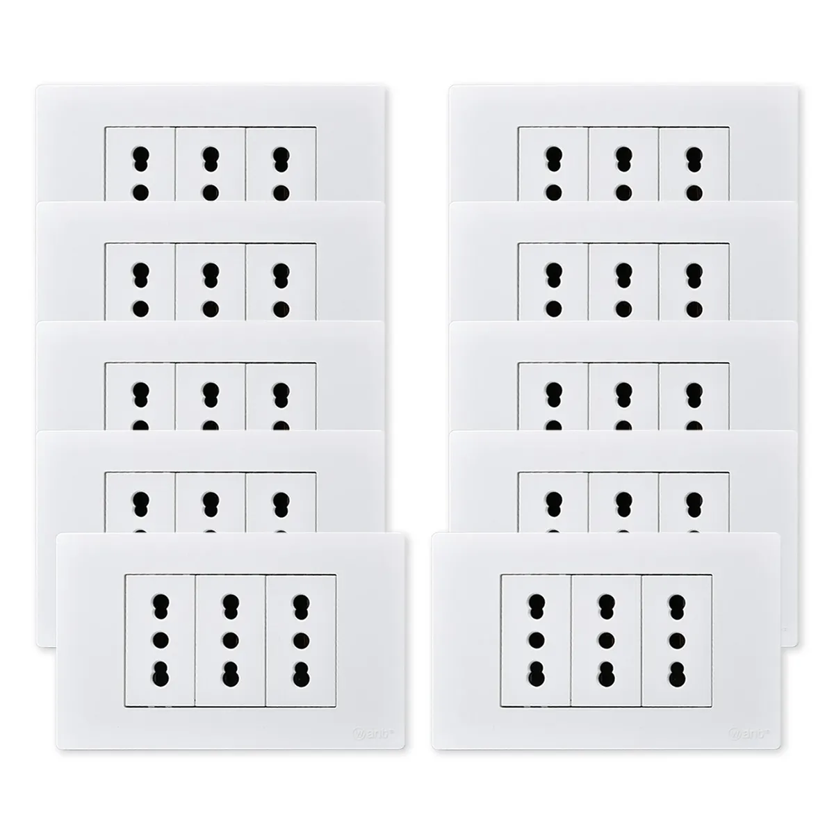 WANT - Pack 10 Tomacorriente Triple Metálico 16A - Blanco