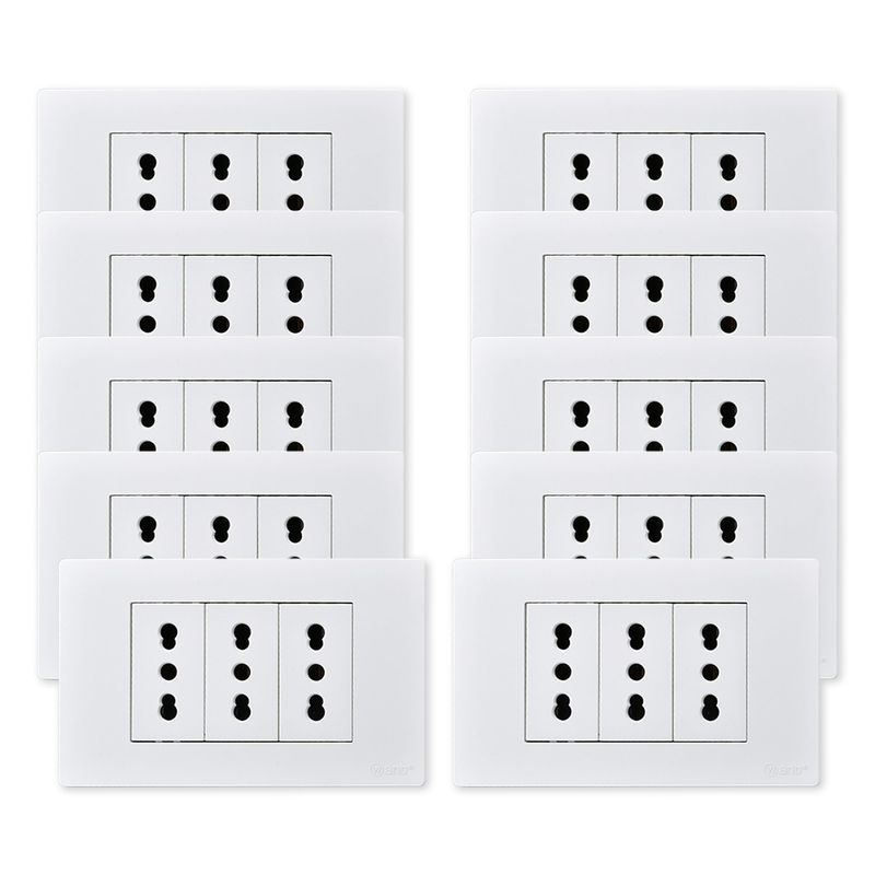 WANT - Pack 10 Tomacorriente Triple Metálico 16A - Blanco