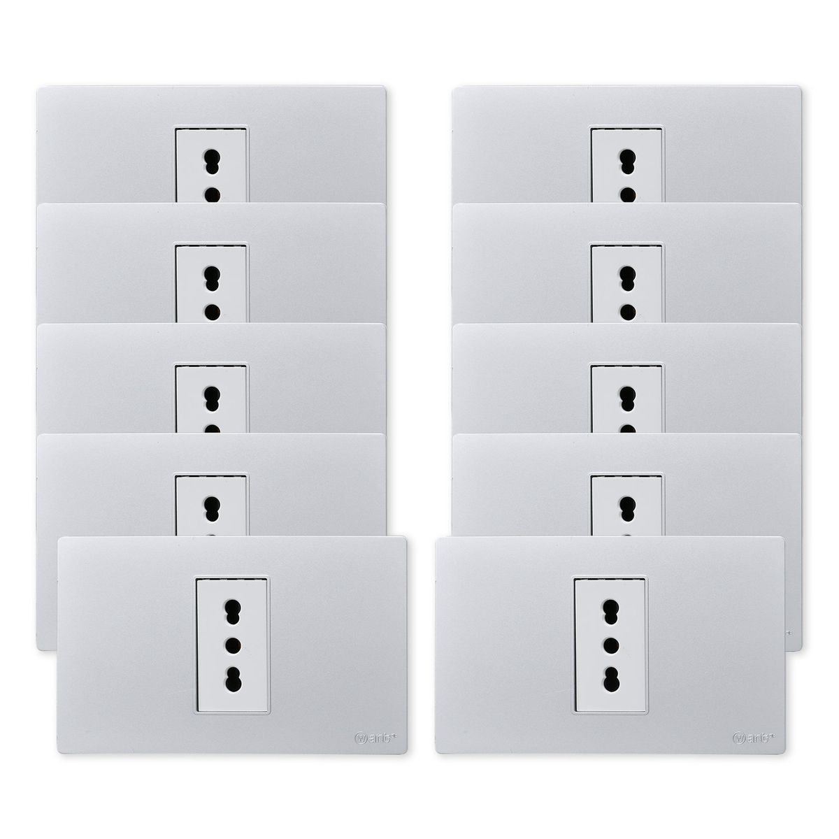 WANT - Pack 10 Tomacorriente Simple Metálico 16A - Gris Blanco