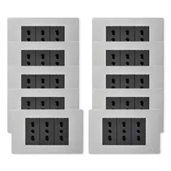 WANT - Pack 10 Tomacorriente Triple Metálico 16A - Gris Negro