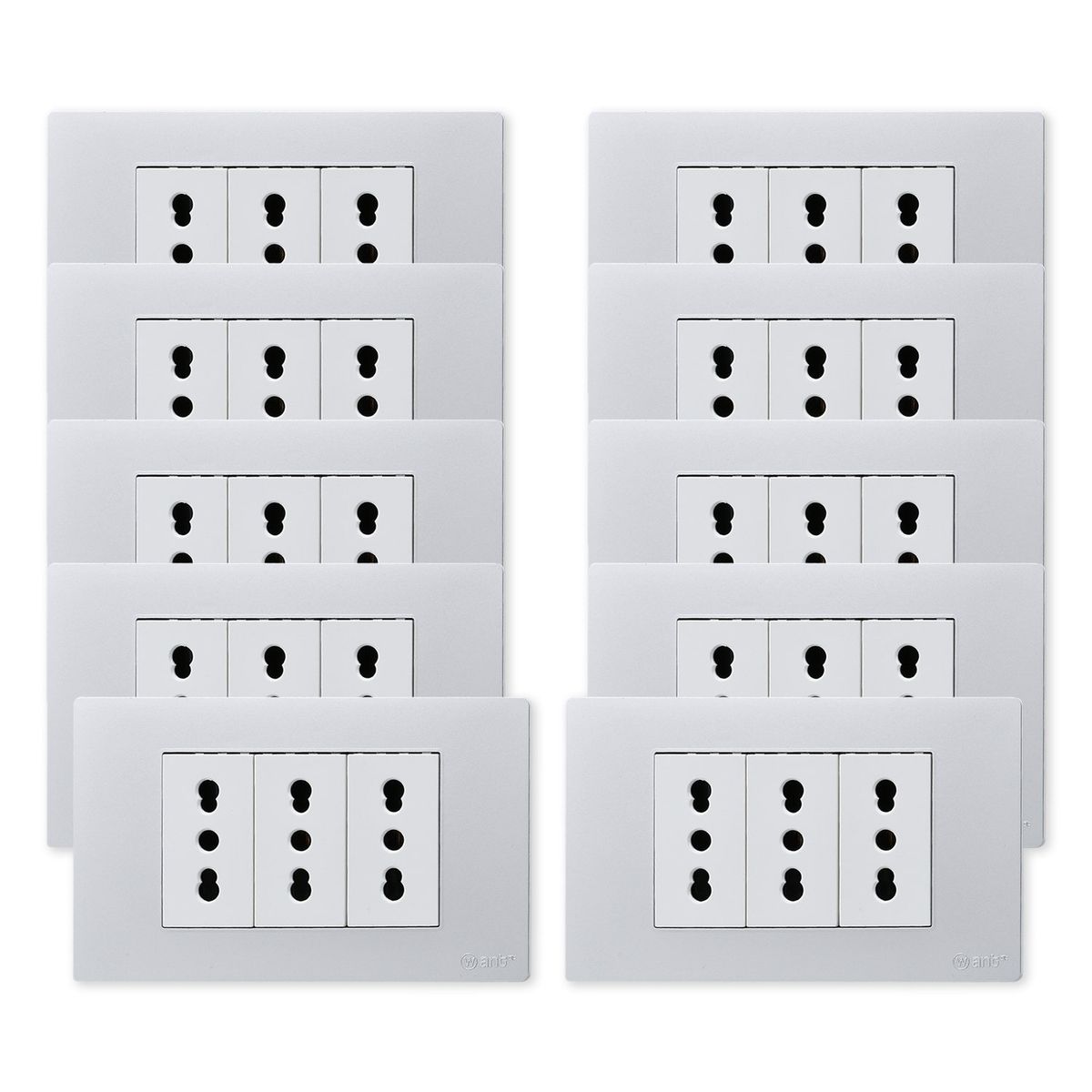 WANT - Pack 10 Tomacorriente Triple Metálico 16A - Gris Blanco