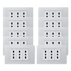 WANT - Pack 10 Tomacorriente Triple Metálico 16A - Gris Blanco