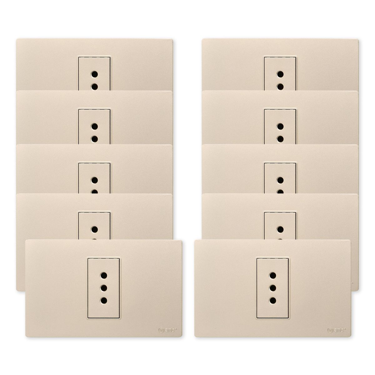WANT - Pack 10 Tomacorriente Simple Metálico 10A - Dorado