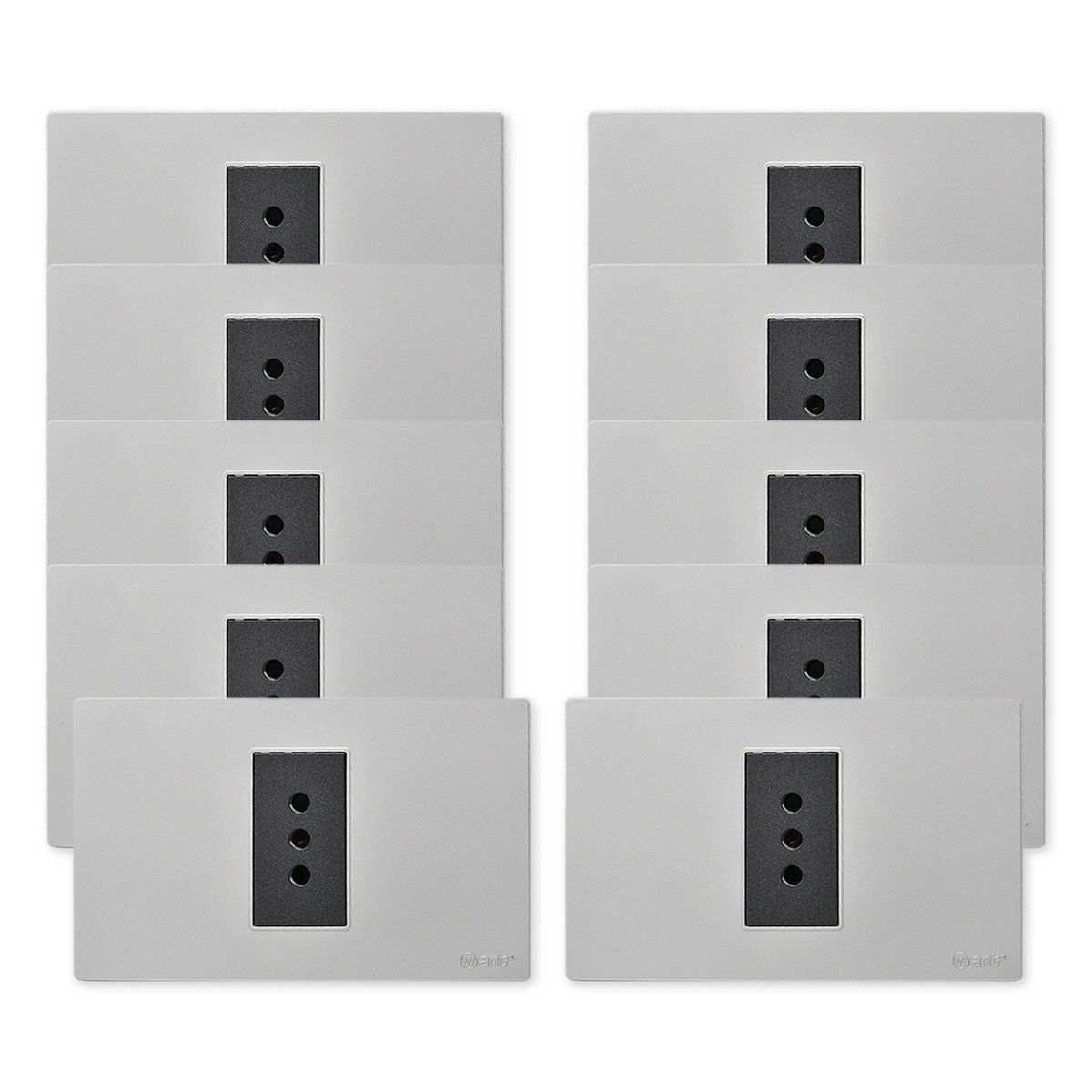 WANT - Pack 10 Tomacorriente Simple Metálico 10A - Gris Negro