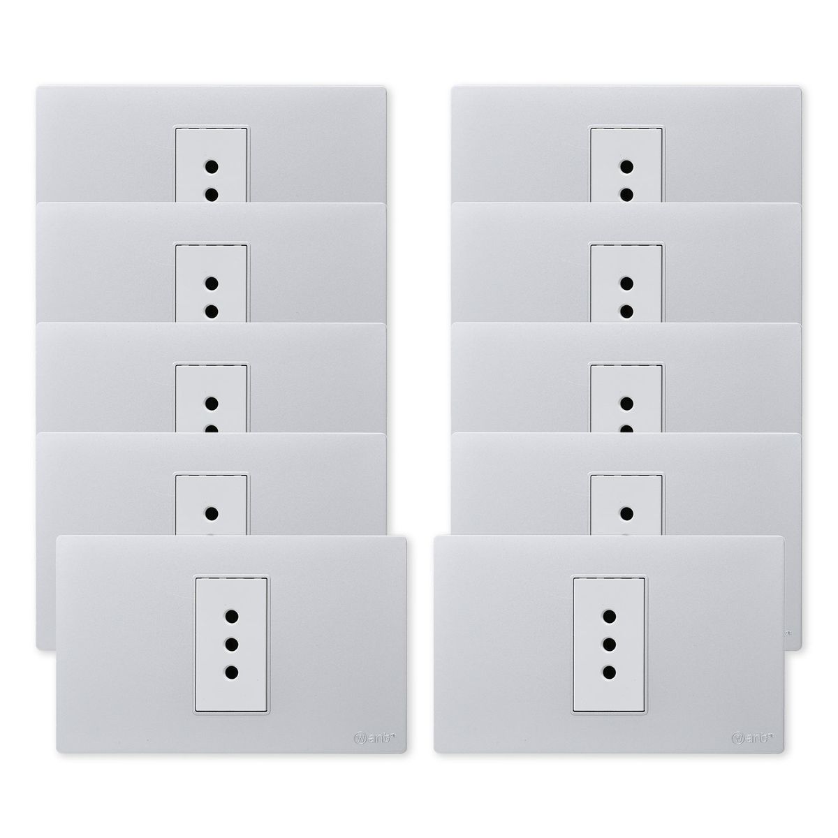 WANT - Pack 10 Tomacorriente Simple Metálico 10A - Gris Blanco