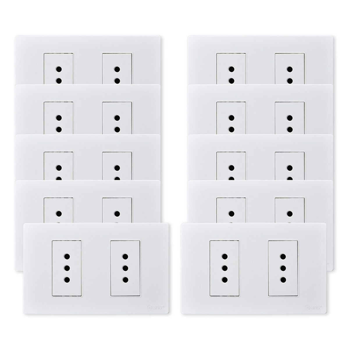 WANT - Pack 10 Tomacorriente Doble Metálico 10A - Blanco