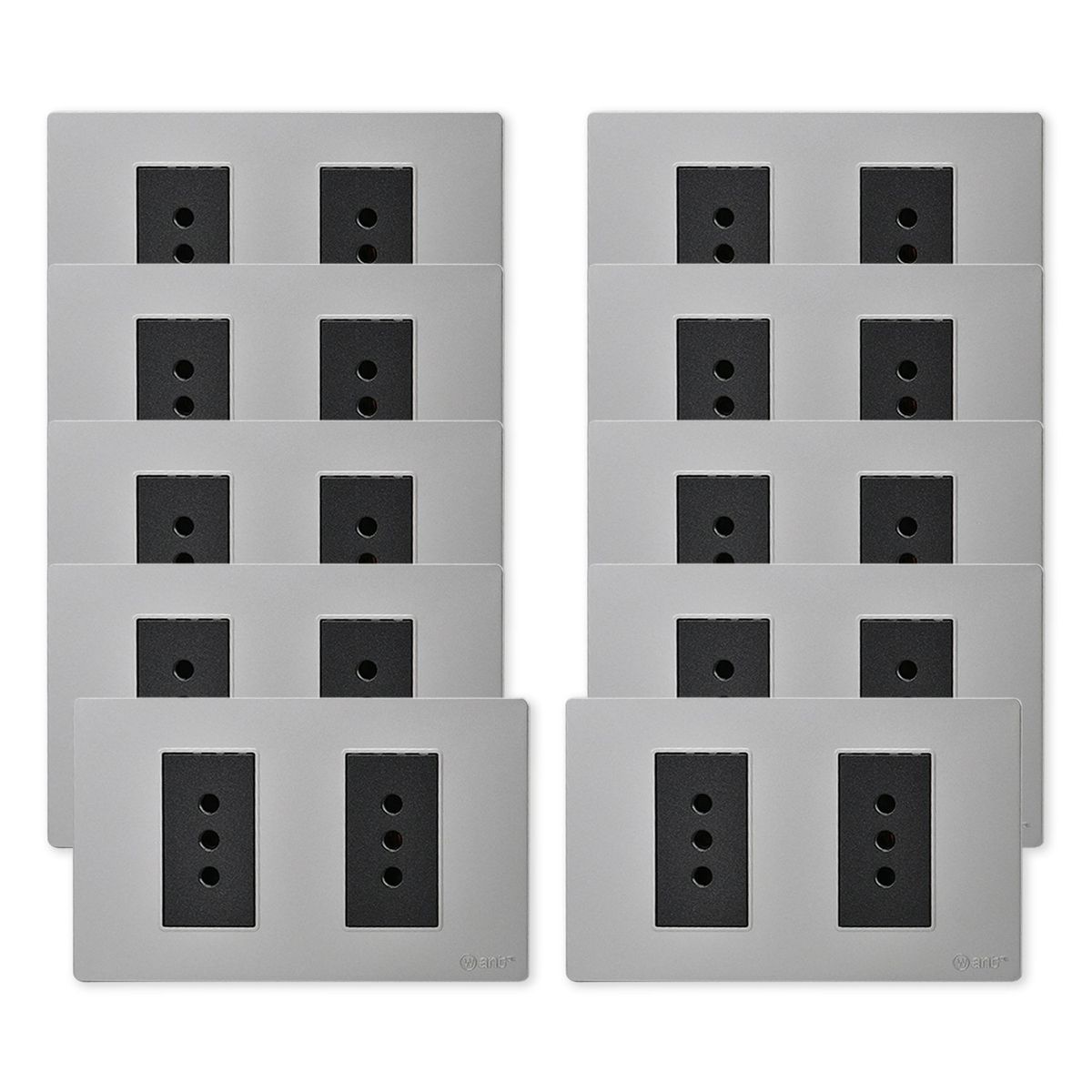 WANT - Pack 10 Tomacorriente Doble Metálico 10A - Gris Negro