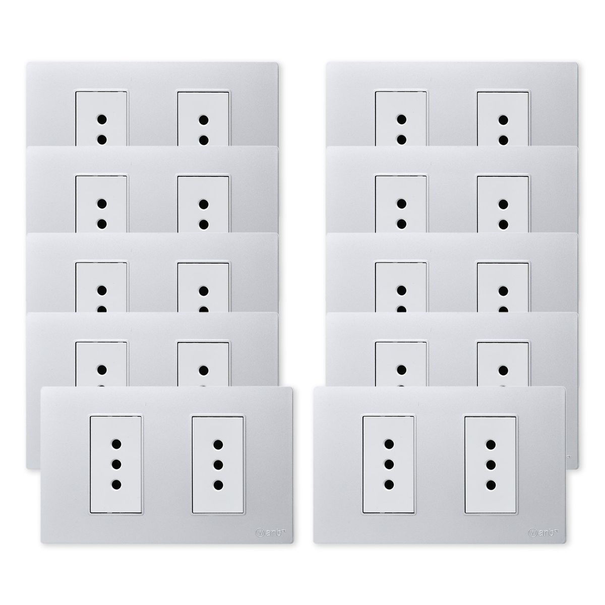 WANT - Pack 10 Tomacorriente Doble Metálico 10A - Gris Blanco