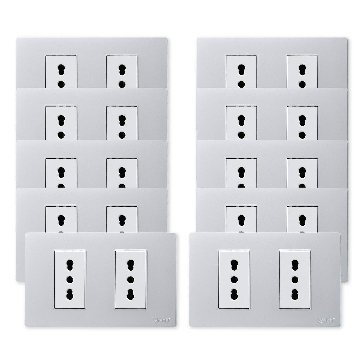 WANT - Pack 10 Tomacorriente Doble Metálico 16A - Gris Blanco