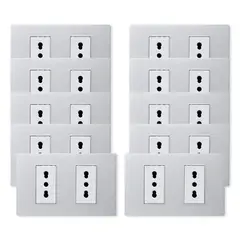 WANT - Pack 10 Tomacorriente Doble Metálico 16A - Gris Blanco.