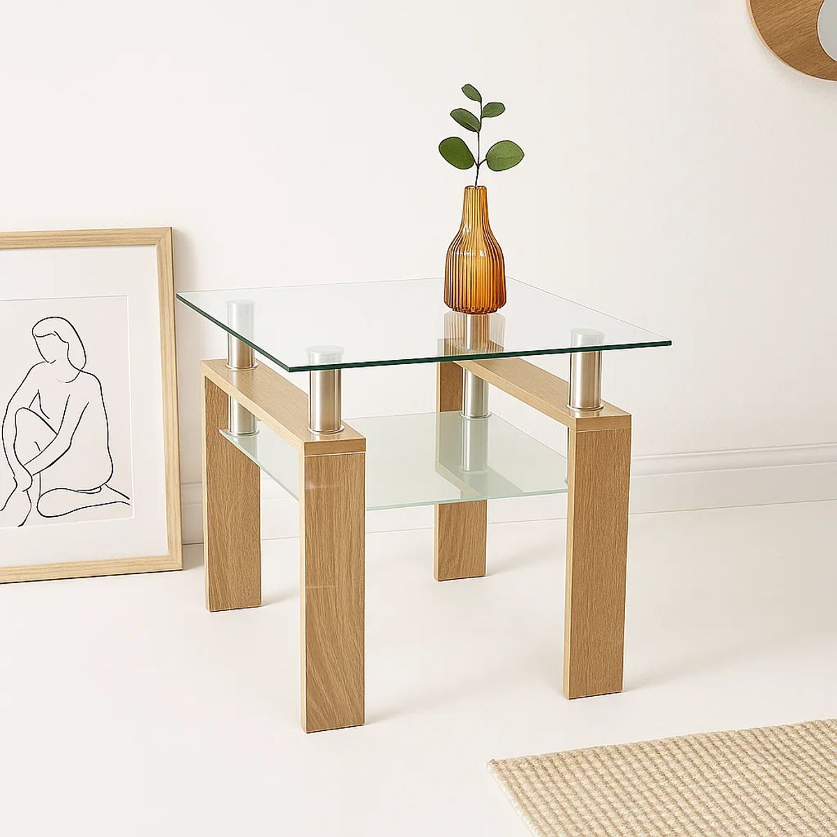 KLIK - Mesa Lateral Moderna Madera y Vidrio