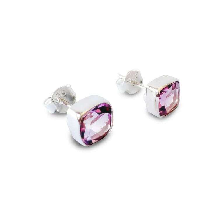 Aros Cuadrado Amatista Facetado 7mm Plata Fina 925 Morado TALLA UNICA