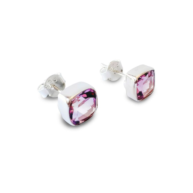 ANDREA COGGIOLA JOYAS - Aros Cuadrado Amatista Facetado 7mm Plata Fina 925