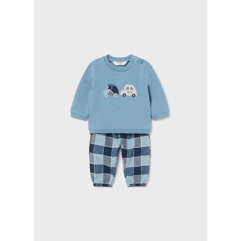 MAYORAL - Conjunto pantalón cuadros y sudadera recién nacido