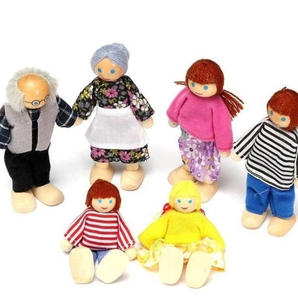 GENERICO - Juguete Set Mini Familia 6 Piezas Madera Pedagogia Activa