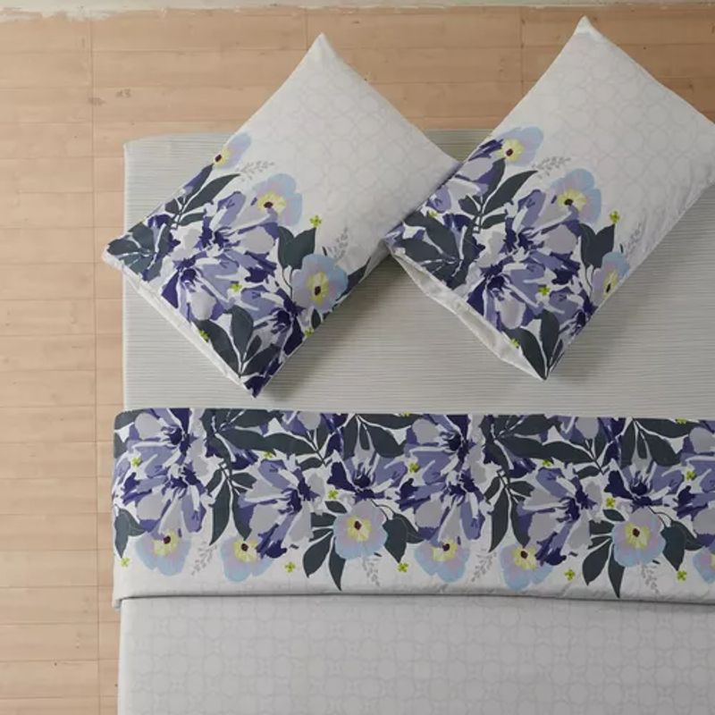 GENERICO - Juego de sábanas estampadas con funda almohada 15 plazas flores azules