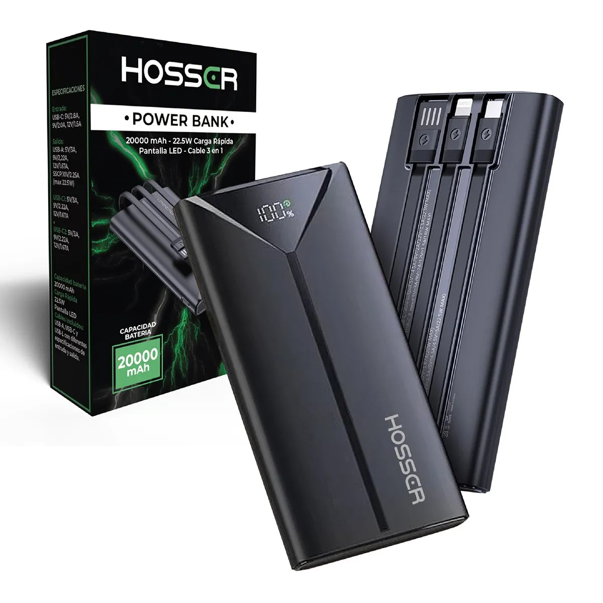 HOSSER - Power Bank 20000mah Hosser Cargador Portatil Celular Externo