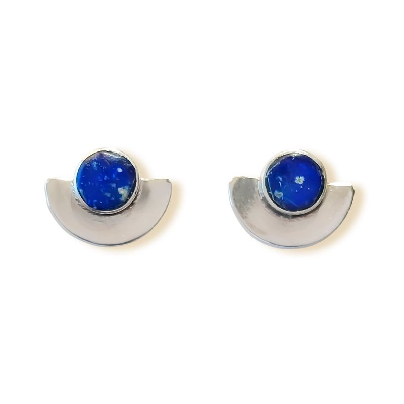 ANDREA COGGIOLA JOYAS - Aros Aitana Media Luna Lapislázuli Plata Fina 950