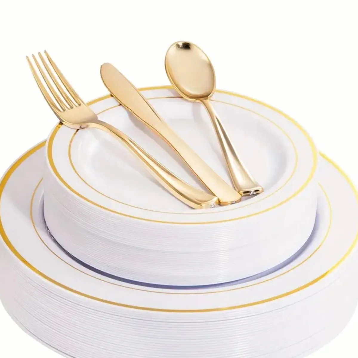 GENERICO - Platos Desechables Elegantes Fiesta 10 Personas 50 Pcs