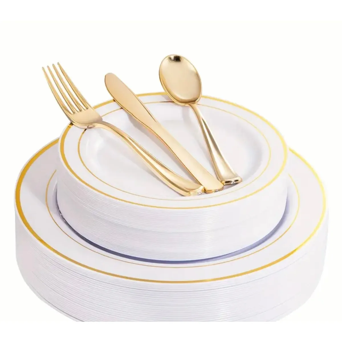 GENERICO - Platos Desechables Elegantes Fiesta 10 Personas 50 Pcs