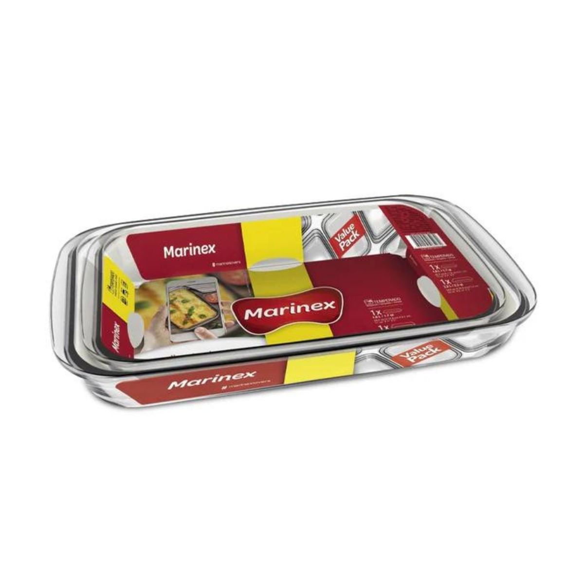 MARINEX - Pack 2 Fuentes Asaderas Mediana Pequeña Vidrio Rectangular