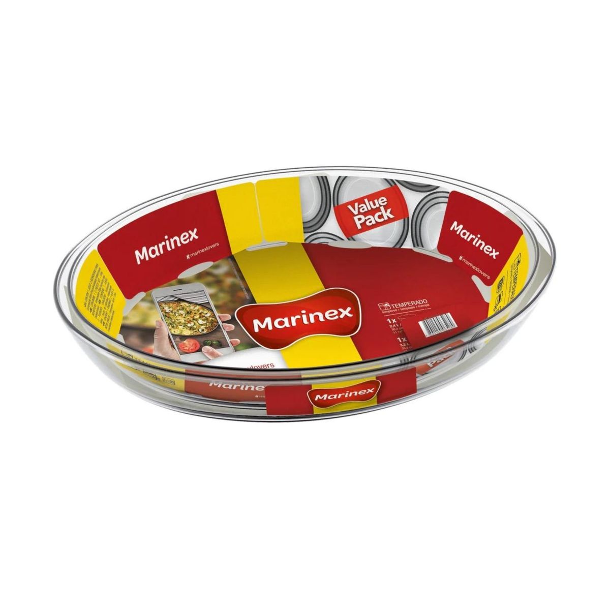 MARINEX - Set 2 Asaderas Ovaladas Grande Mediana Vidrio Templado