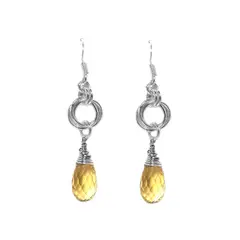 ANDREA COGGIOLA JOYAS - Aros Topacio Amarillo Piedra Natural Gota Plata Fina 925
