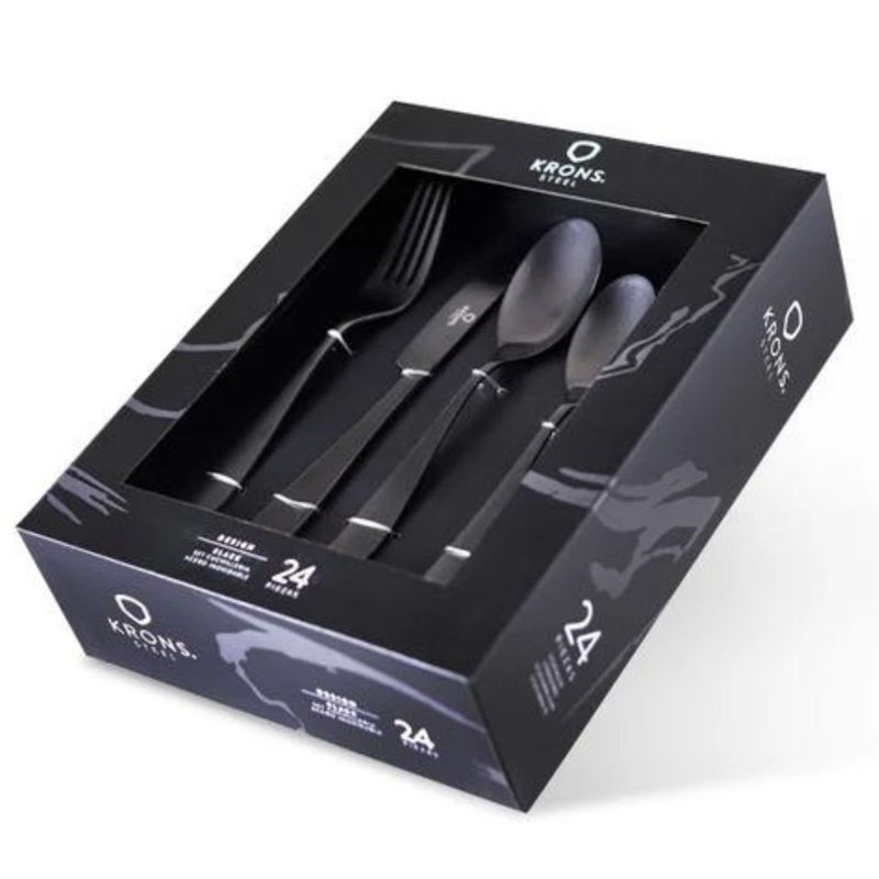 KRONS - Set Cubiertos 24 Pzs Black Krons Acero Inox Set Cuchilleria