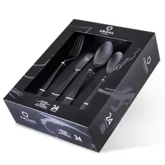 KRONS - Set Cubiertos 24 Pzs Black Acero Inox Set Cuchilleria