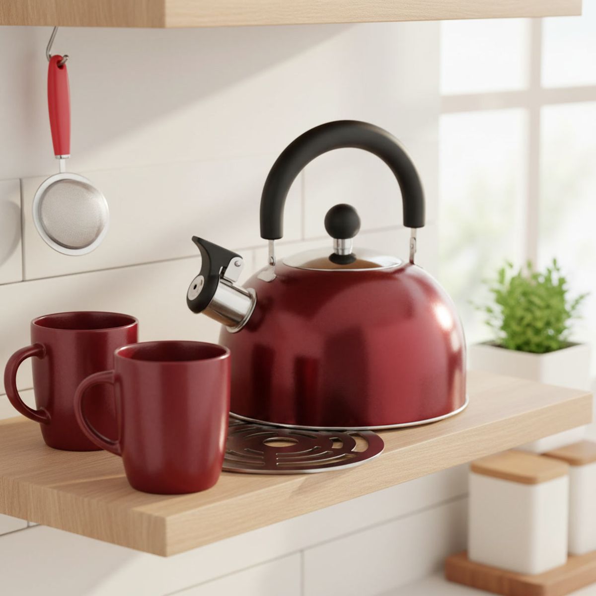 WENS - Tetera Sicilia 2500mL Acero Inoxidable 25S Wens Cocina Rojo