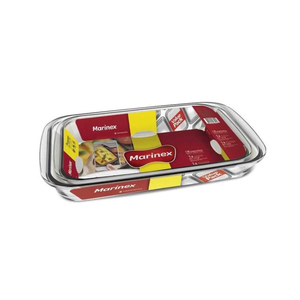 MARINEX - Pack 2 Fuentes Asaderas Mediana Grande Vidrio Rectangular