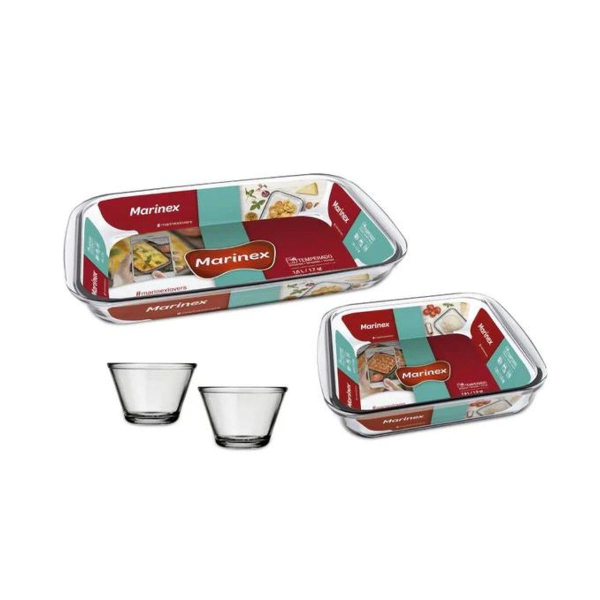 MARINEX - Set 2 Fuentes Asadera Rectangular Vidrio Templado Con 2 Flaneras