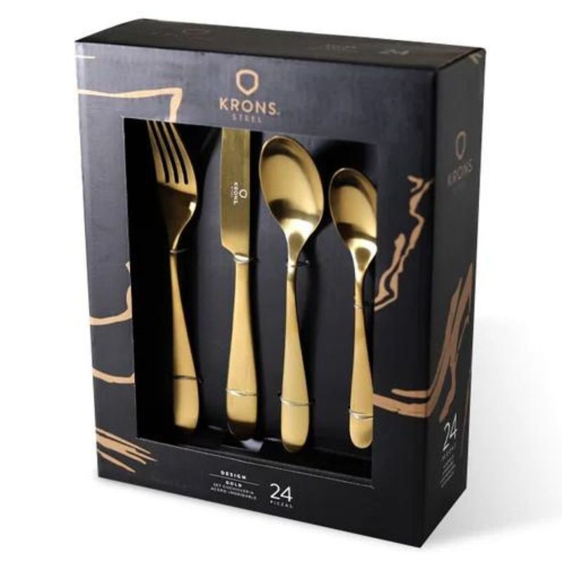 KRONS - Set Cubiertos 24 Pzs Gold Krons Acero Inox Set Cuchilleria