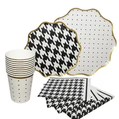 GENERICO - Platos Desechable Elegante 10 Personas Blanco Negro 40 Pcs