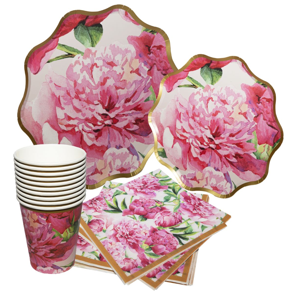 GENERICO - Platos Desechable Elegante 10 Personas Peonia 40 Pcs