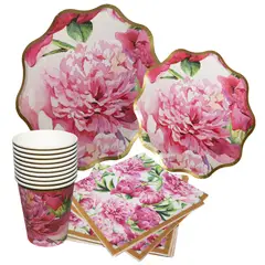 GENERICO - Platos Desechable Elegante 10 Personas Peonia 40 Pcs
