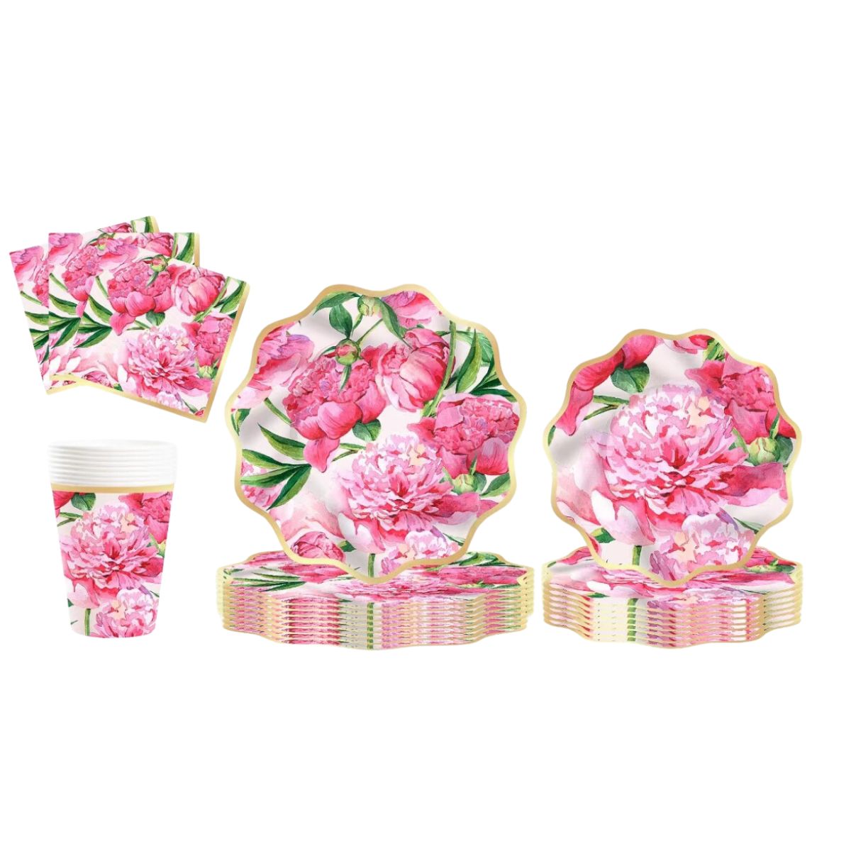 GENERICO - Platos Desechable Elegante 10 Personas Peonia 40 Pcs